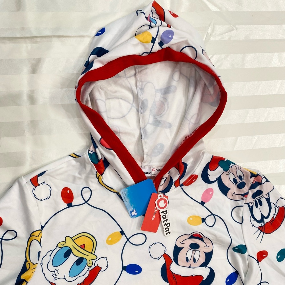 Disney Women Mickey and Friends Allover Christmas Hooded Long-sleeve Sweatshirt - Picture 4 of 6
